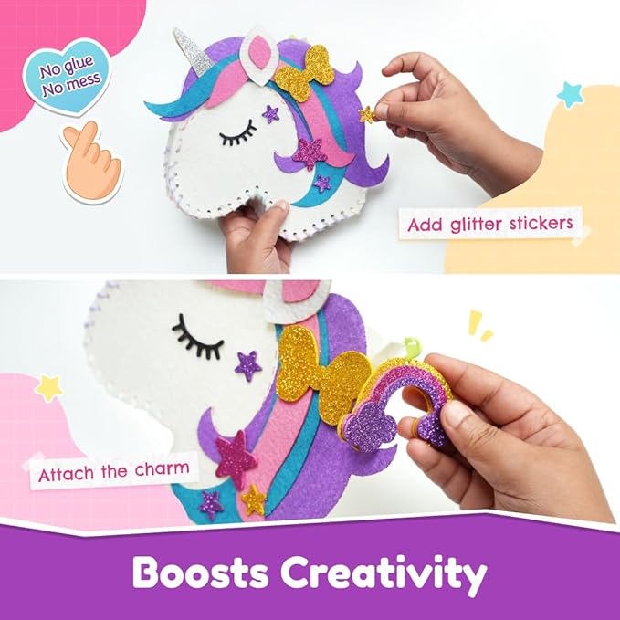 Bloomingo Art & Craft Kit - Unicorn Sling Bag | Fun Mess Free Arts & Craft Kit for Kids | Design Your Own Magical Diy Craft Bag