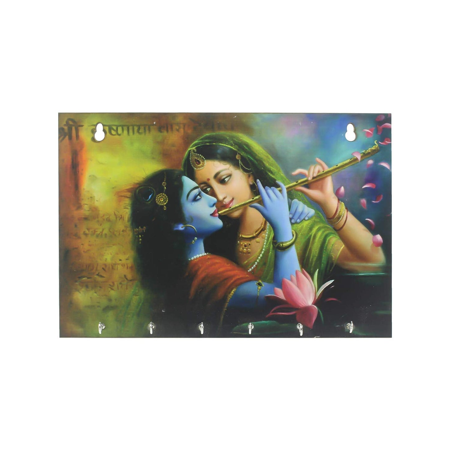 Ecraftindia Radhe Krishna Theme Wooden Key Holder With 6 Hooks