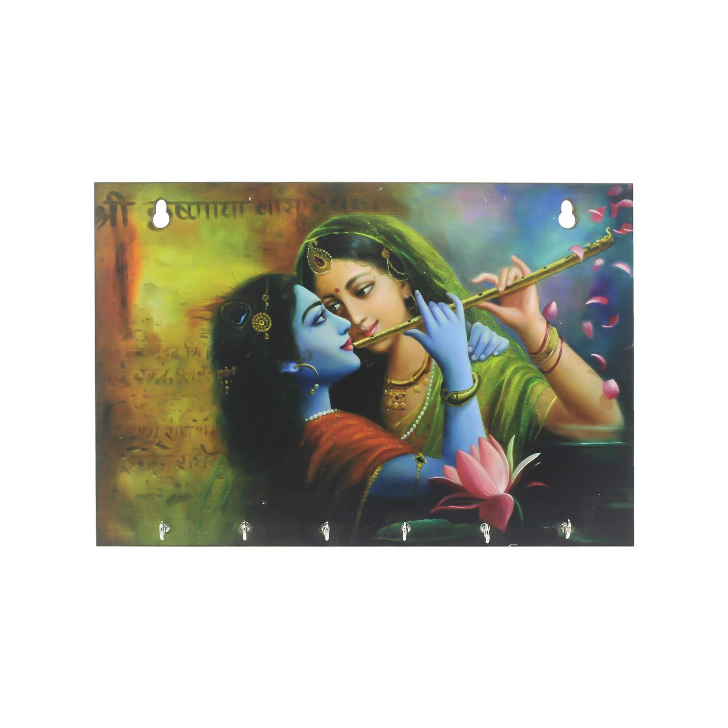 Ecraftindia Radhe Krishna Theme Wooden Key Holder With 6 Hooks