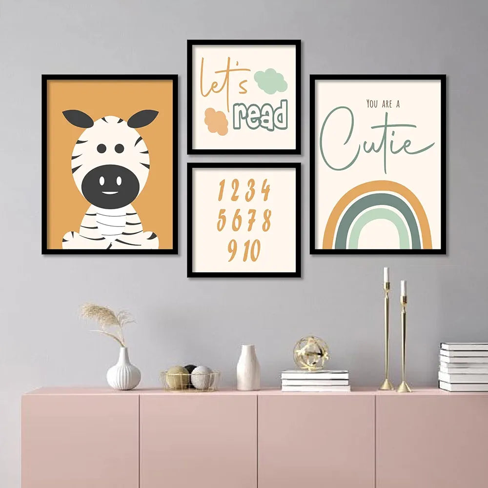 Kotart Lets Read Paintings with Frame for Kids Room Decor Educational Framed Wall Posters Set of 4