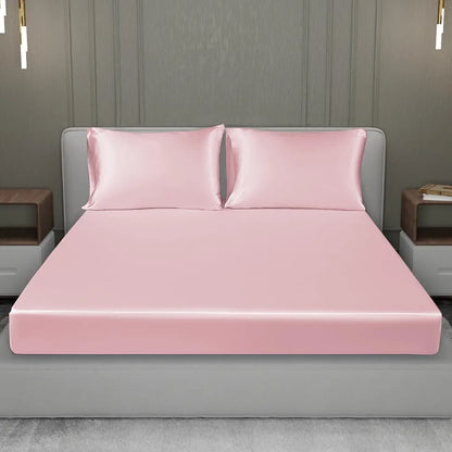 Cloth Fusion Satin Elastic Fitted Bedsheet for Double Bed King Size with 2 Pillow Covers H603 280 TC Baby Pink
