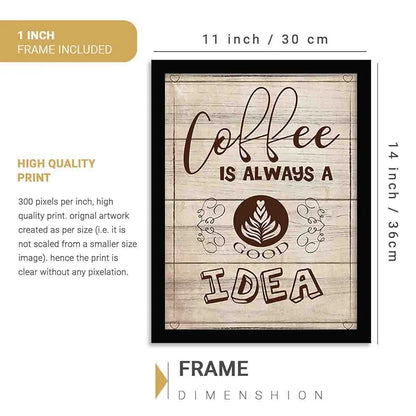 Kotart Coffee Is Always Good Idea Kitchen Quotes Poster with Frame