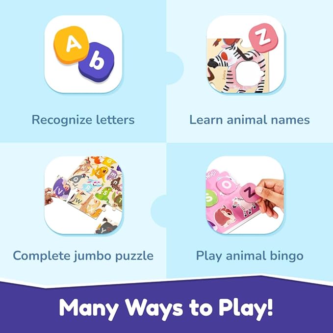 Bloomingo Learning Kit | Abc With Animals - Learn the Alphabets | Fun Bingo Cards and Animal Puzzles