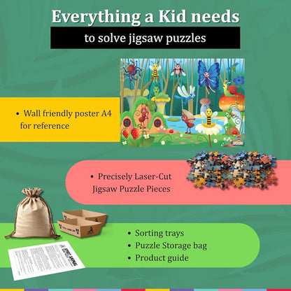 Playhills Wooden Puzzle Colourful Bugs and Insect Kingdom 60 Puzzle Pieces, Ideal Holiday/Birthday Gift for Kids 3,4,5,6,7 Years