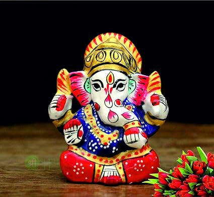 Shri Handicrafts Blessing Lord Ganesha With Metal Meenakari Painting Car Dashboard Idol Small Ganpati Statue
