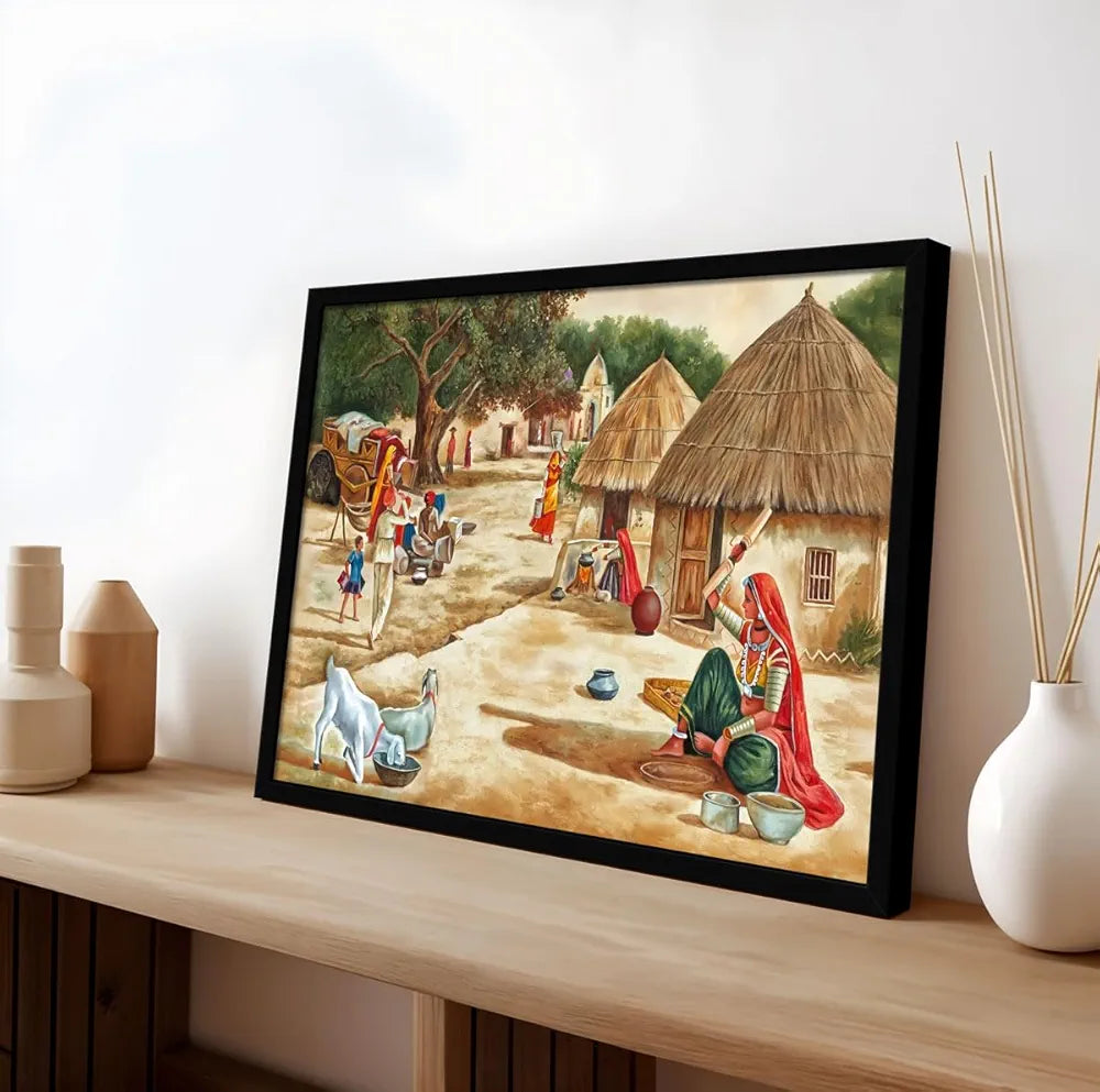 ArtX Paper Village Scene Painting Vastu Multicolor Nature