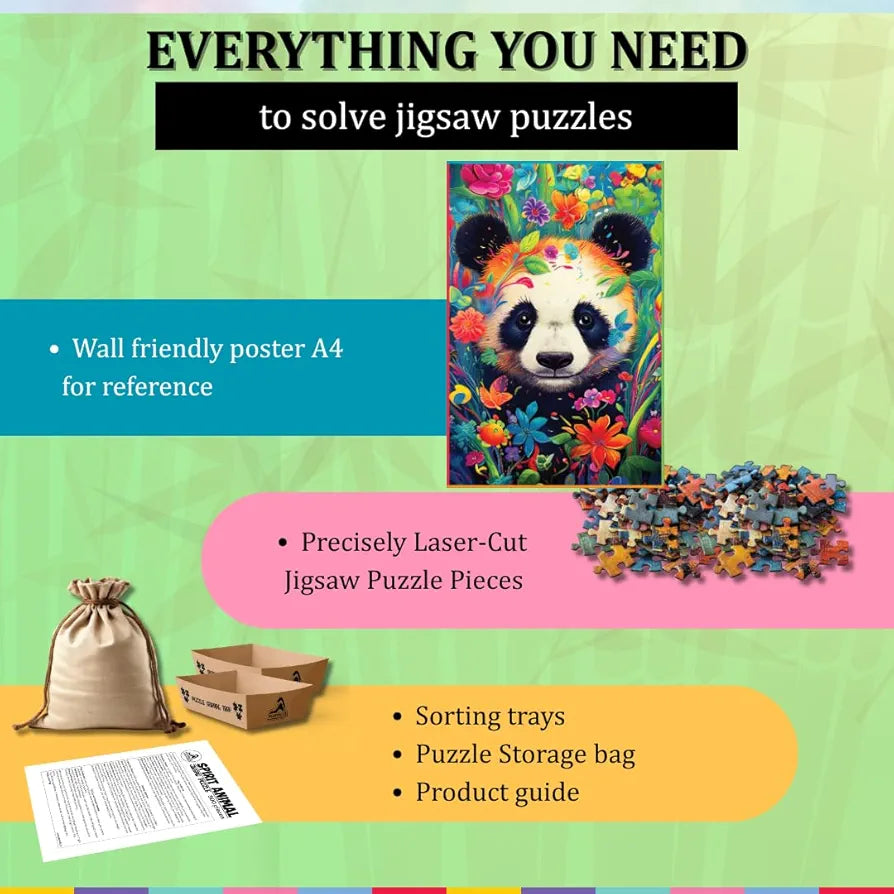 Playhills Spirit Animal The Bambootiful Panda Wooden Jigsaw Puzzle  for Children and Adults 13+ Years| Perfect Puzzle for Party and Family Activity Games