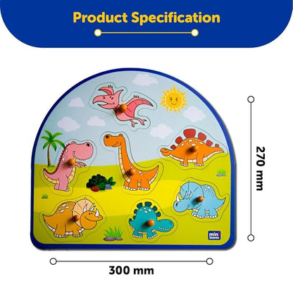 Mini Leaves Stomping Dinos Wooden Knob and Pegged Puzzle for 2+ Years Kids | Montessori Wooden Toys | Shape Sorter