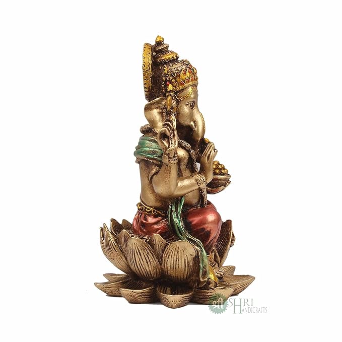Indicast 7" Inch Cold Cast Resin Ganesh Showpiece Antique Decor | Metal Finish