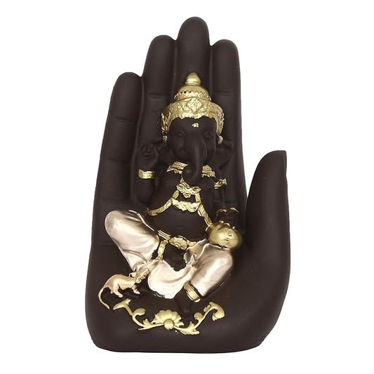 Ecraftindia Golden Handcrafted Palm Ganesha Decorative Showpiece