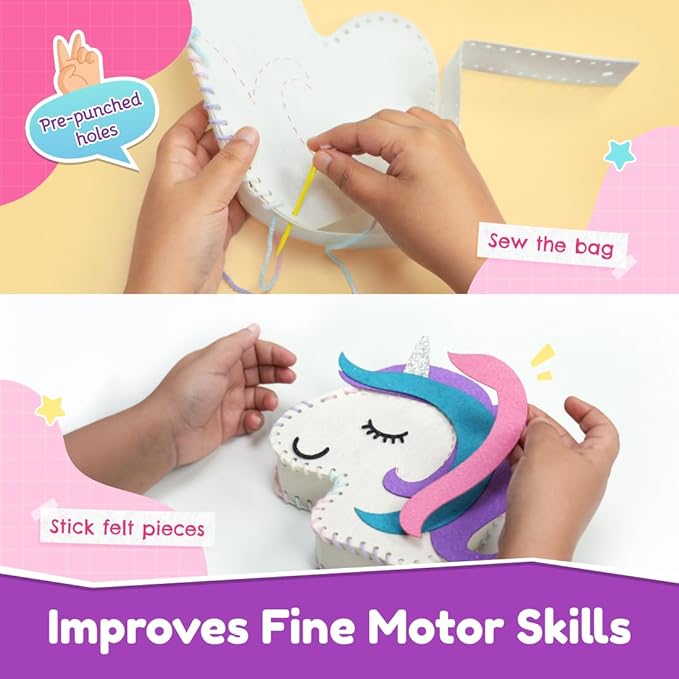 Bloomingo Art & Craft Kit - Unicorn Sling Bag | Fun Mess Free Arts & Craft Kit for Kids | Design Your Own Magical Diy Craft Bag