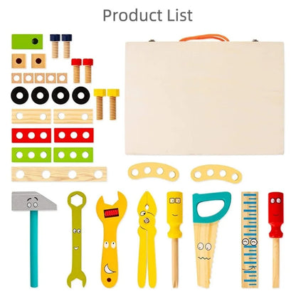 NESTA TOYS - Wooden Tool Kit Set with Tool Box | Pretend Play Portable Construction Tools Kit Toys for Kids | 33 Piece 