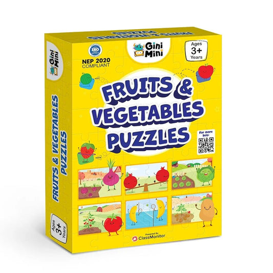 GiniMini Fruits & Vegetables Puzzle for Kids 2 3 4 5 Years | Educational 2 Piece Puzzle for Memory & Motor Skills | Return & Birthday Gifts for Boys & Girls