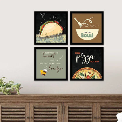 kotart Kitchen Quotes Funny Motivational Lick the Bowl Wall Paintings Set of 4 G