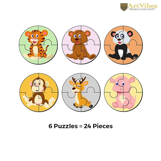 Artvibes Cute Animals Premium Wooden Puzzles for Kids Age 2-5 | 4 Piece Puzzles | Toddlers Wooden Puzzle | Set of 6