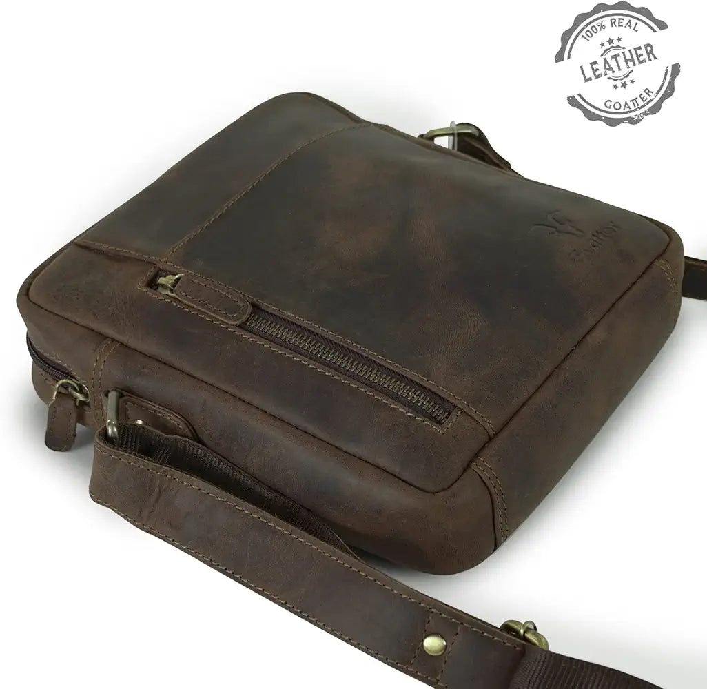 Goatter Hunter Leather 10”Inch Multi Pocket Crossbody Messenger Bag For Men  GTHT-13