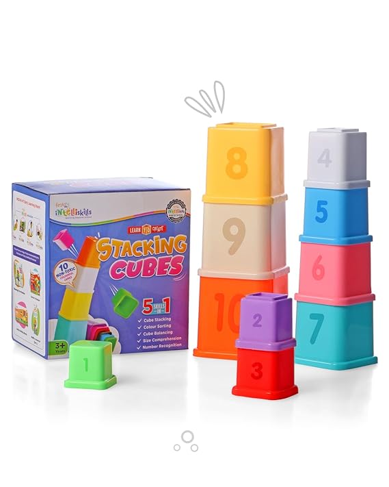 Firstcry Intelliskills Premium Stacking & Sequencing 10 Pieces Cubes Toy for Kids | Activity & Learning Toys