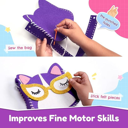Bloomingo Art & Craft Kit - Kitty Sling Bag | Fun Mess Free Arts & Craft Kit for Kids | Design Your Own Cute Diy Craft Bag