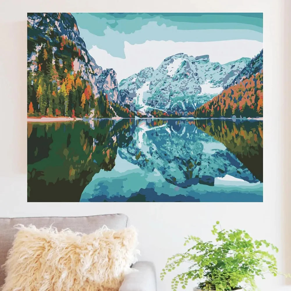 CRAFTMATE DIY Paint by Numbers Rolled Canvas Art and Craft Kit for Adults and Kids | Mountains in Norway Acrylic Painting Hobby Kit | 20 inch x 16 inch