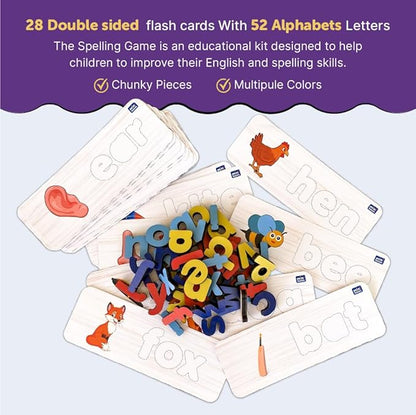 Mini Leaves Spell and Learn Letter Matching Wooden Alphabet Game With Flash Cards | 52 Pieces