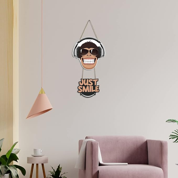 Artvibes Monkey Smile Printed Wooden Wall Hanging Ornaments With Quotes for Home Decor