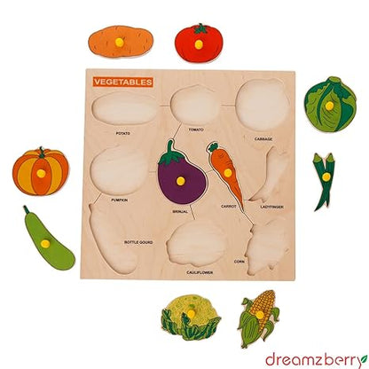 Dreamzberry Wooden Puzzles for Kids Colorful Vegetable Shape Kids Puzzle with Wooden Knob Educational Learning