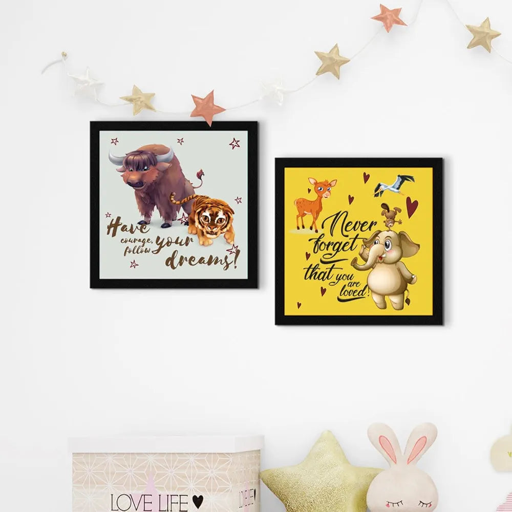 ArtX Set of 4 Cartoons Animals-02 Kids Room Wall Art Painting Multicolor Synthetic Wood Set Of 4