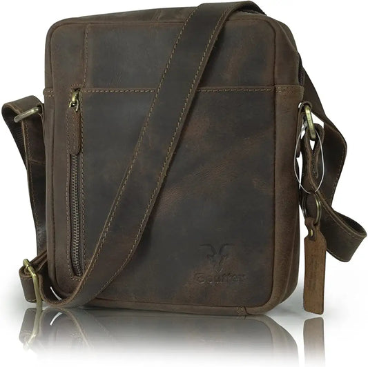 Goatter Hunter Leather 10”Inch Multi Pocket Crossbody Messenger Bag For Men  GTHT-13
