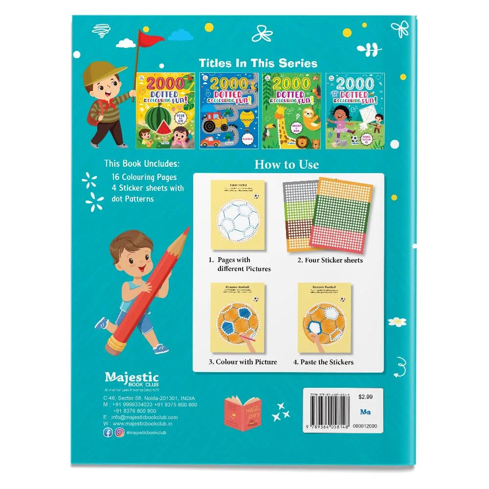 2000 Dotted Colouring Fun I Things Around Us Colouring Sticker Book for Kids Age 4+ I Packed with 2000 Stickers I 16 Pages + 4 Sticker Sheets I Fun Preschool Activity Book by Majestic Book Club