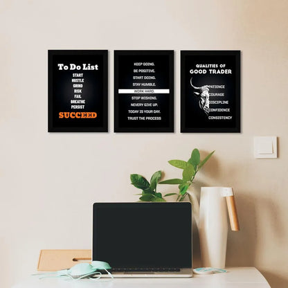 ArtX Paper Stock Market Trading Motivational Quotes Wall Frames Set of 3