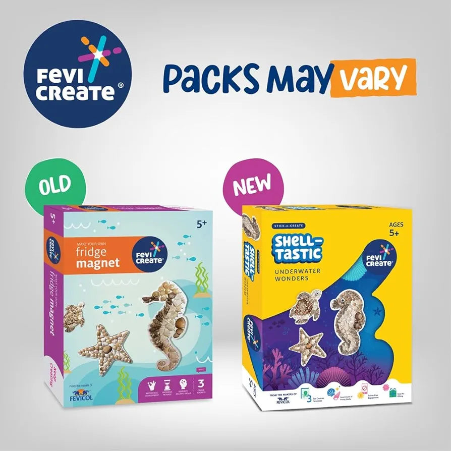 Fevicreate DIY Marine-Themed Fridge Magnet Kit Turtles, Seahorses and starfishes Designs with Art Materials All-in-one Art and Craft kit for Girls and Boys 5+ Years, Pack of 1