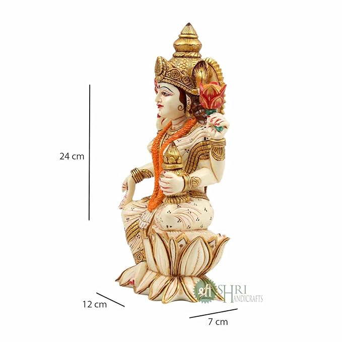 Indicast Resin 8" Inch Lakshmi Fine Painting Goddess Laxmi Idol Diwali Puja Vastu Figurine Gift Article for Home Office