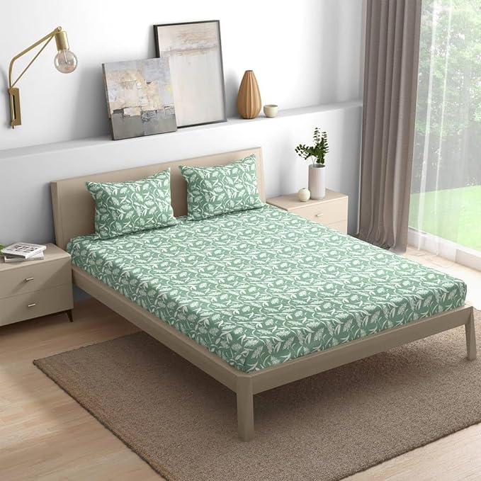 Wakefit Bedsheet For King Size Bedsheet King Size Bed Cotton 2 Pillow Covers Elastic Sheet Hester Green Colour
