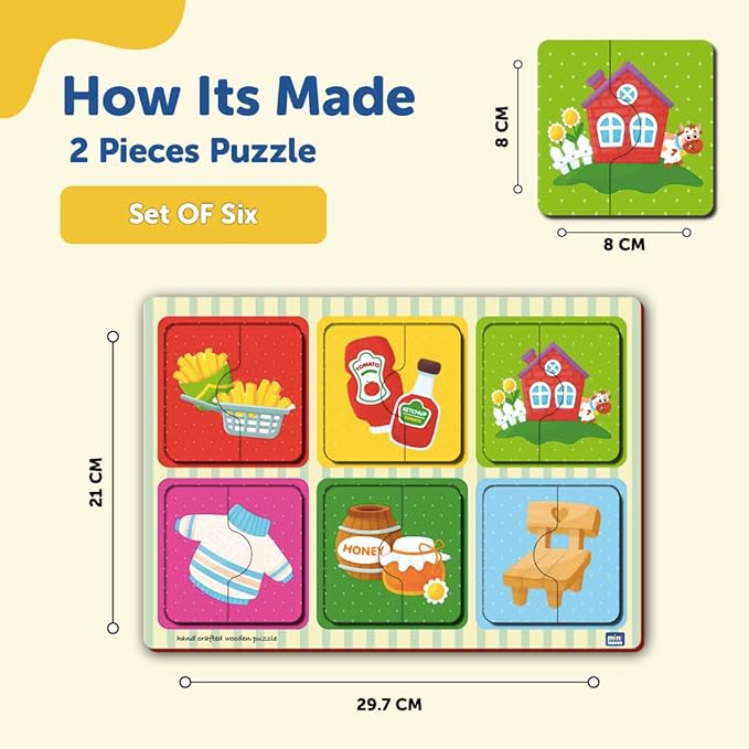 Mini Leaves 2 Piece Wooden Jigsaw Puzzle Set of 6 | Montessori Early Educational Pre School Puzzle Toys for Kids