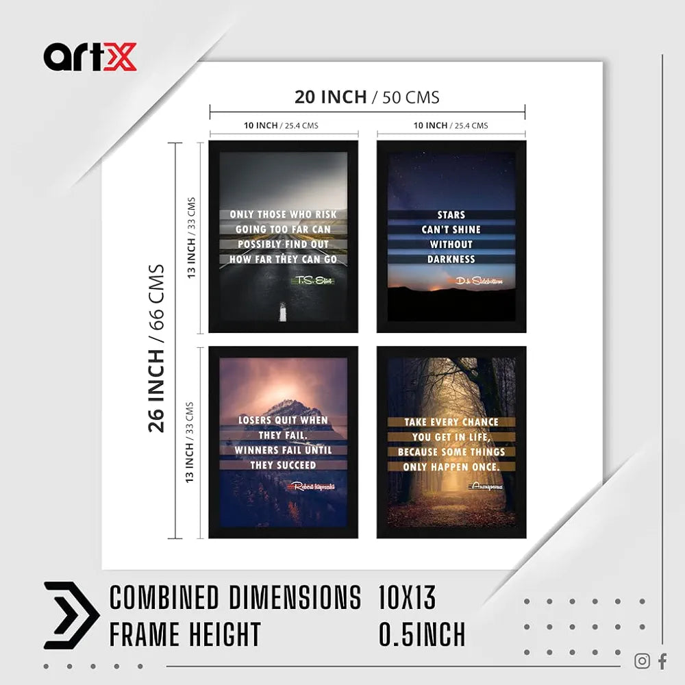 ArtX Paper Motivational Quotes Only those who Risk Wall Art Painting Framed Set of 4