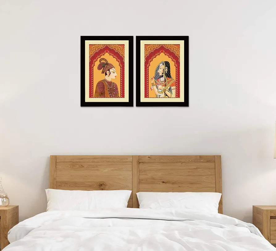 ArtX Paper Premium Rajasthani Bani Thani And Banna Traditional Wall Art Painting Set of 2