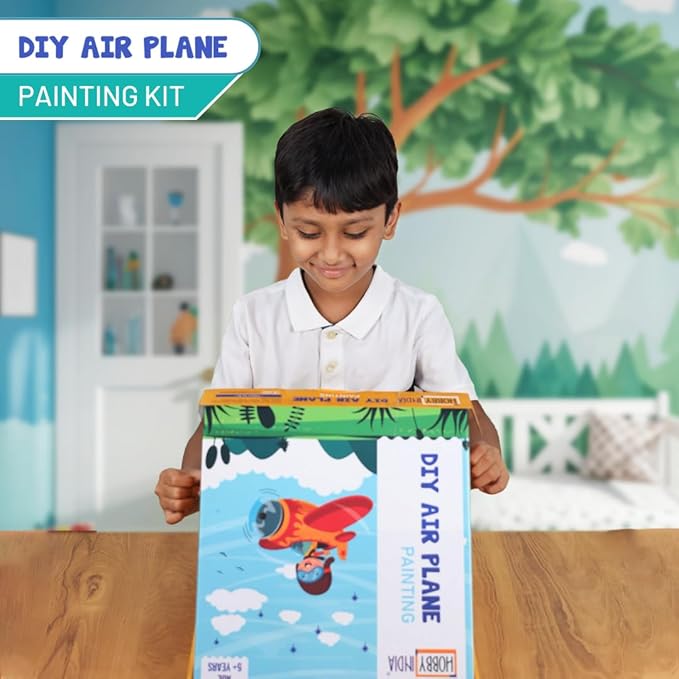 Hobby India Diy Air-plane Theme Pre-design Canvas | Paint It Yourself Activity Art and Craft Kit