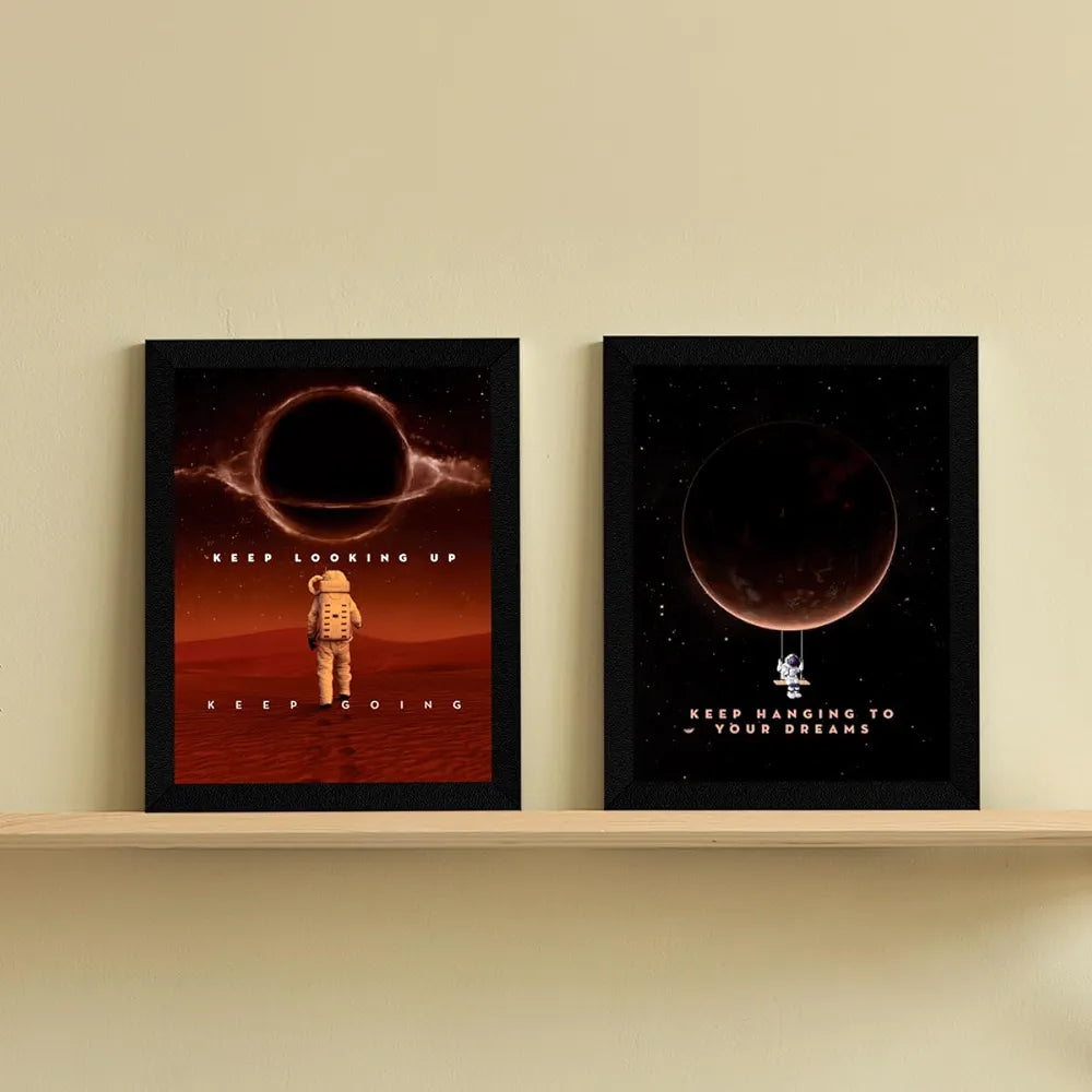 ArtX Paper Science Space Motivational Wall Frames Motivational Framed Posters A4 Set of 4