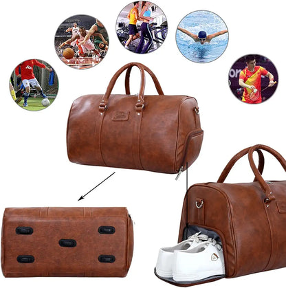 Leather World Duffle Bag for Travel with Shoe Pocket for Men and Women Made of Textured Leatherette with Attachable Shoulder Strap Cabin Bag 