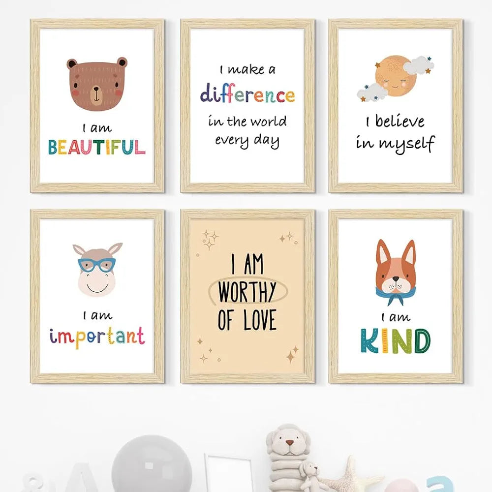 ArtX Paper Motivational-03 Quotes Wall Posters Cartoon Animals Wall Frame A4 Size Multicolor Synthetic Wood Set Of 6