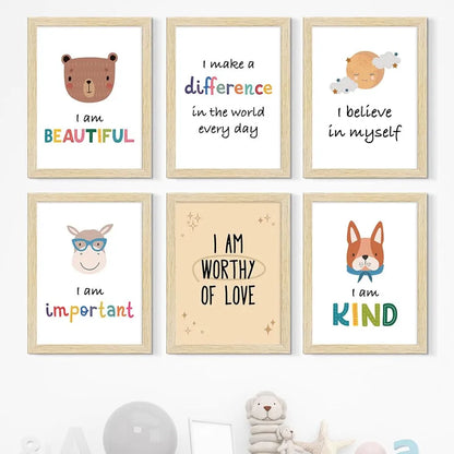 ArtX Paper Motivational-03 Quotes Wall Posters Cartoon Animals Wall Frame A4 Size Multicolor Synthetic Wood Set Of 6