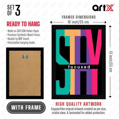 ArtX Paper Never Settle Motivational Quotes Wall Frames Set of 3