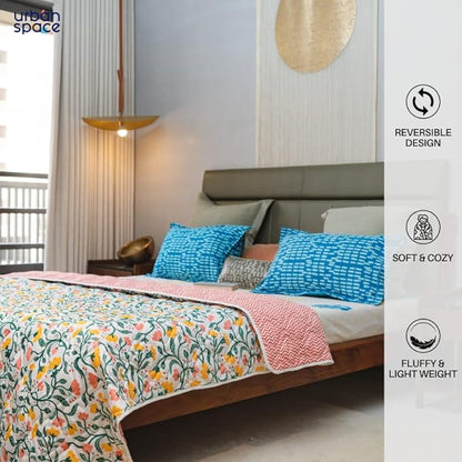 Urban Space Double Bed AC Blanket Microfiber Quilt Soft Reversible Printed AC Blanket Colour Kashmir