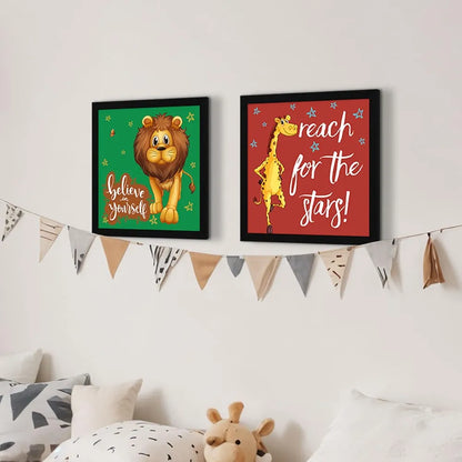 ArtX Set of 4 Cartoons Animals-01 Kids Room Painting Wall Art Set Of 4