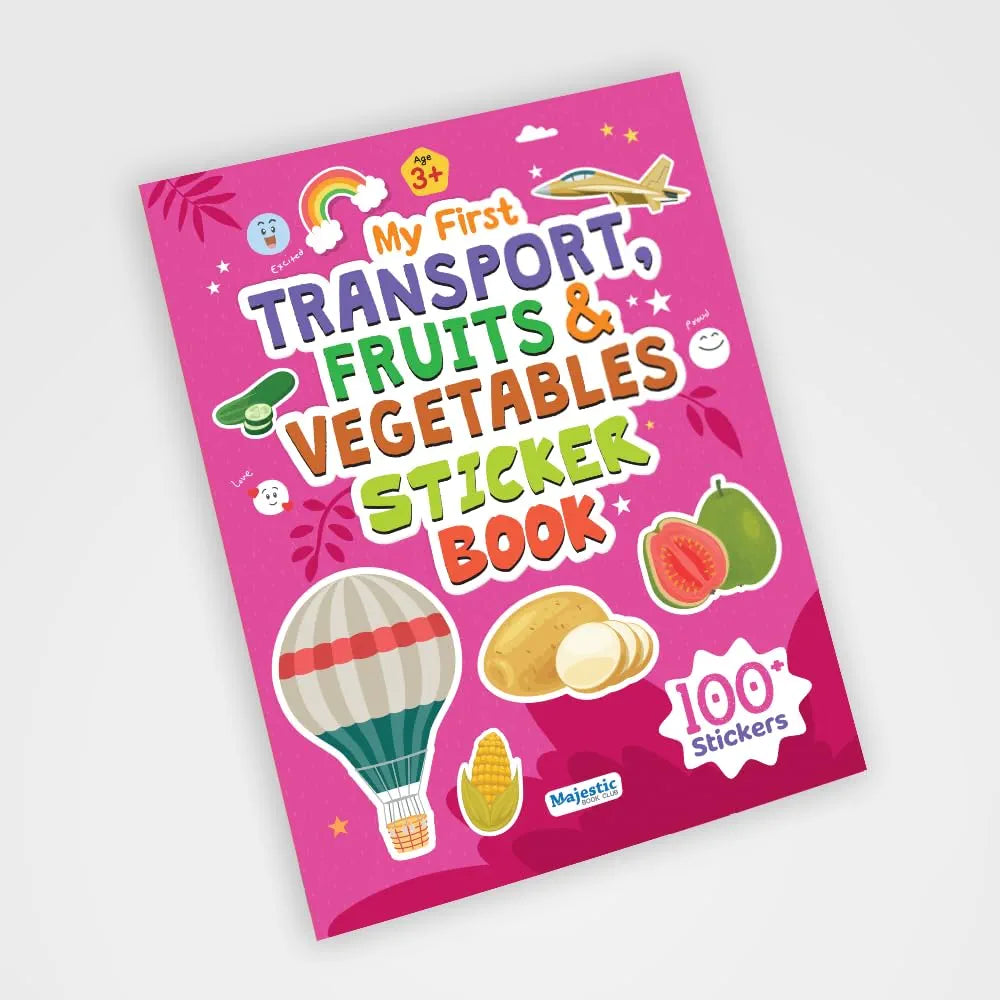 My First Transport, Fruits & Vegetables Sticker Book | 16 Pages + 8 Sticker Sheets of Fun Learning Activities for Kids Ages 3+ | Fun Preschool Activity Book by Majestic Book Club