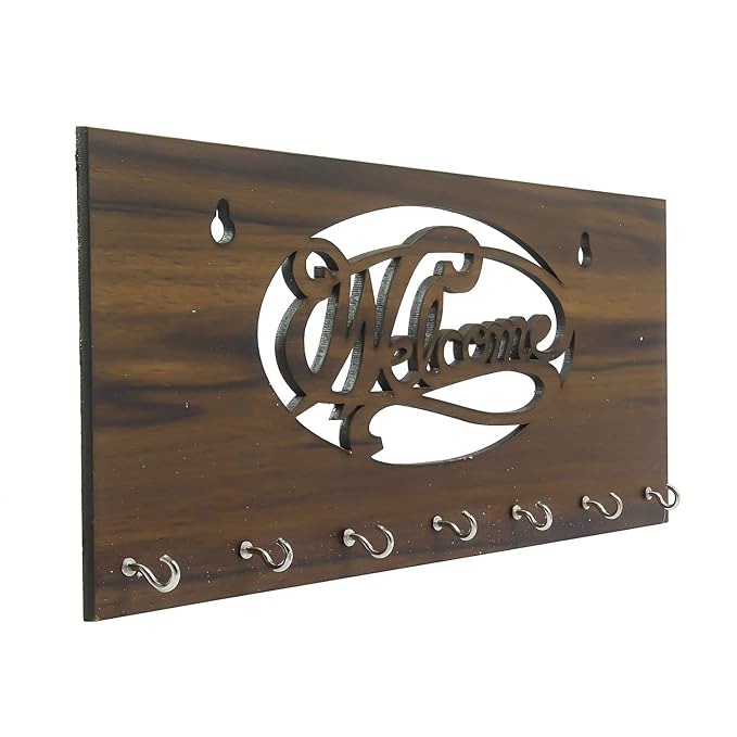 Ecraftindia Welcome Theme Wooden Key Holder With 7 Hooks