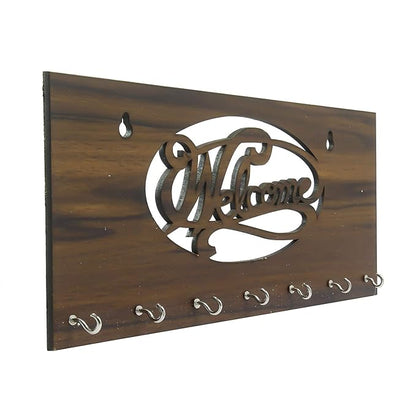 Ecraftindia Welcome Theme Wooden Key Holder With 7 Hooks