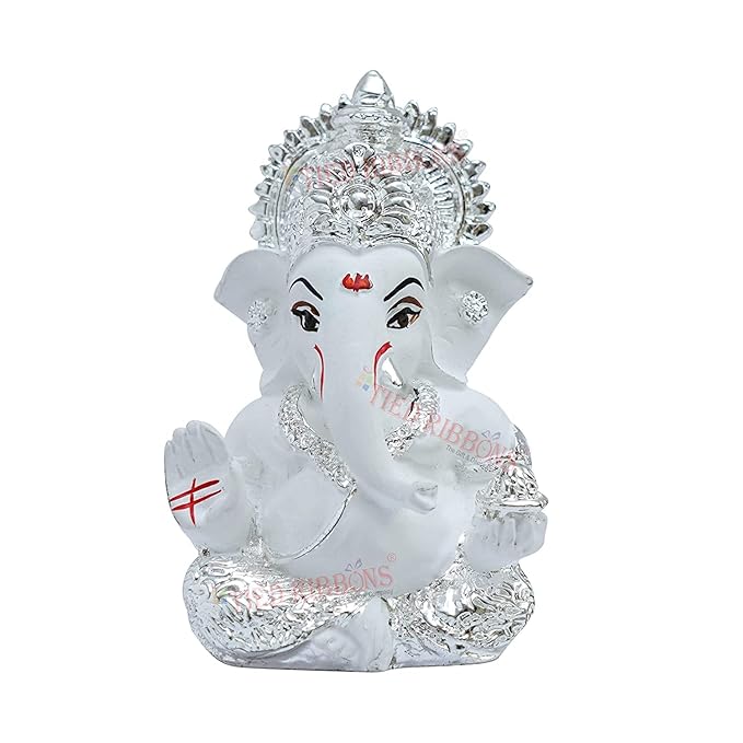 Tied Ribbons Decorative Small Ganesha Idol Statue Showpiece for Car Dashboard Decoration