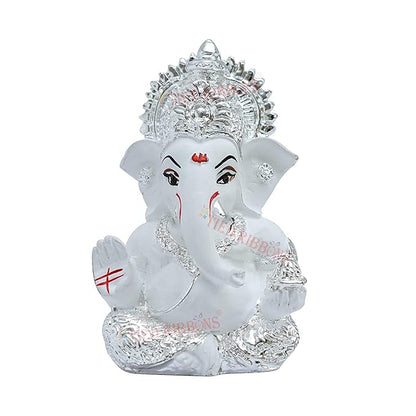 Tied Ribbons Decorative Small Ganesha Idol Statue Showpiece for Car Dashboard Decoration