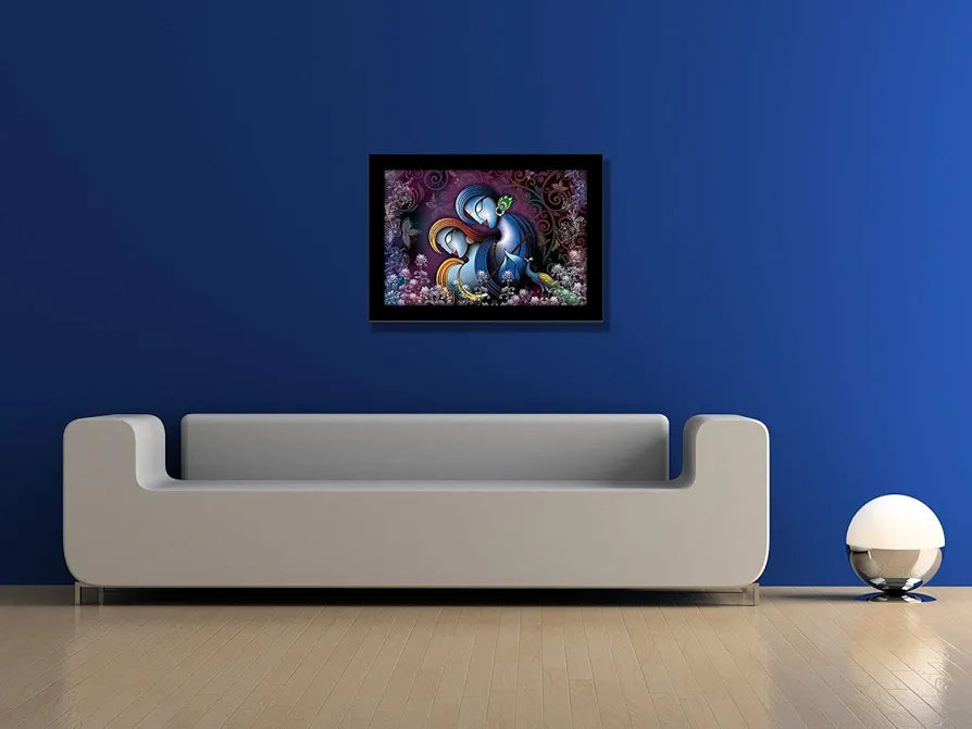 Lifehaxtore Krishna Radha Art Framed Painting Abstract Art - Radha Krishna Model 2